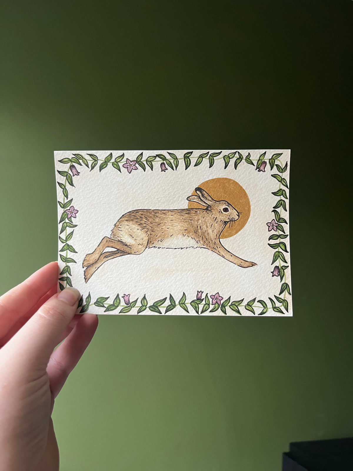 Original hare and harvest postcard watercolour painting