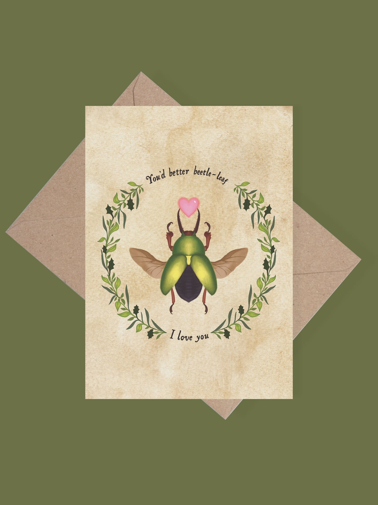 Beetle botanical pun greetings card