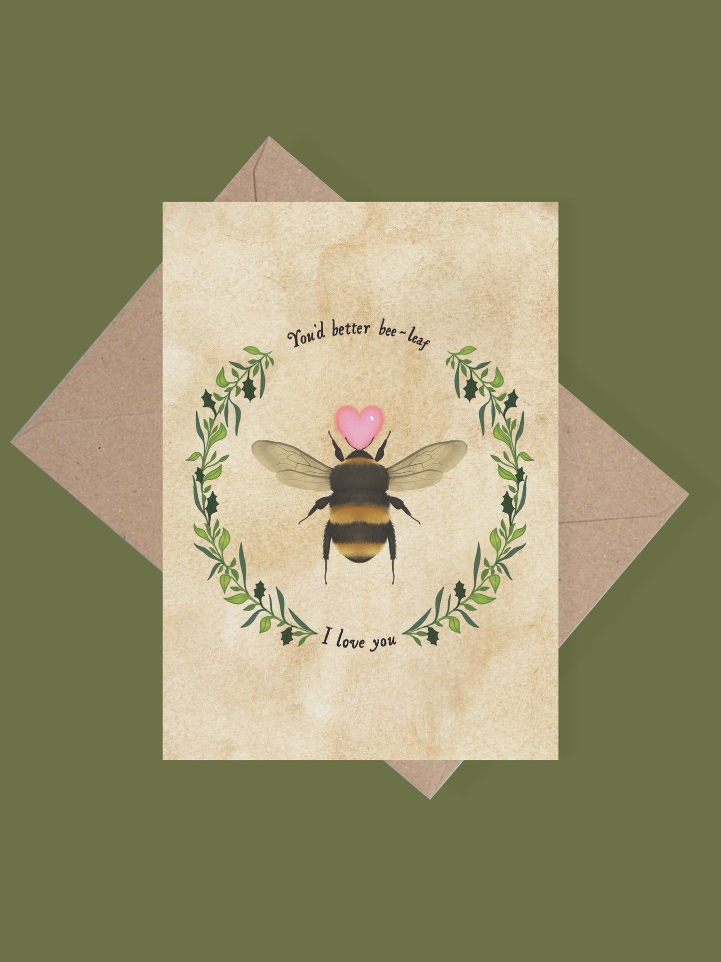 Bee botanical pun greetings card