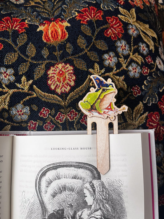 Wizard frog peekaboo wooden bookmark