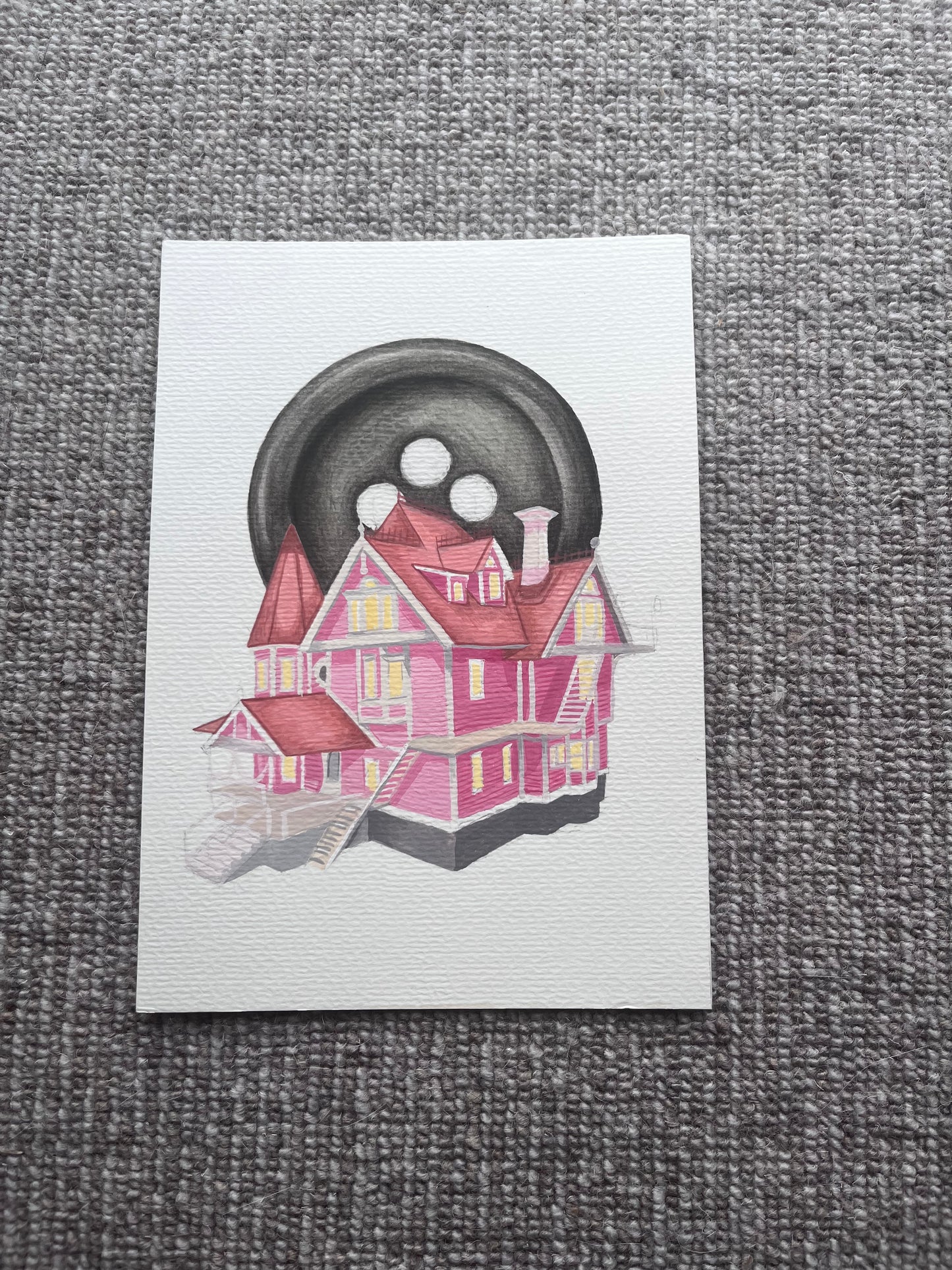 Original Coraline Pink Palace gouache painting