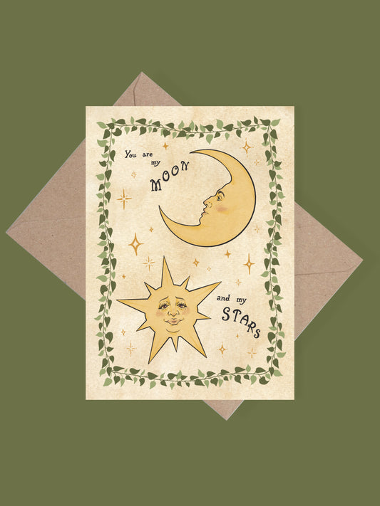 You are my moon and my stars vintage celestial greetings card