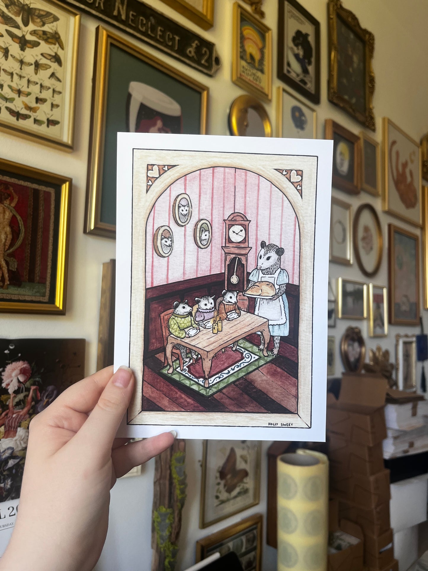 Opossum family dinner prints