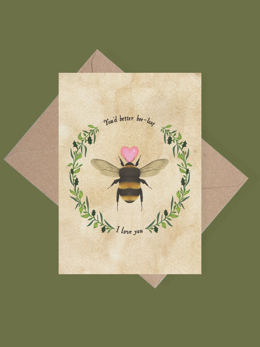 Bee botanical pun greetings card