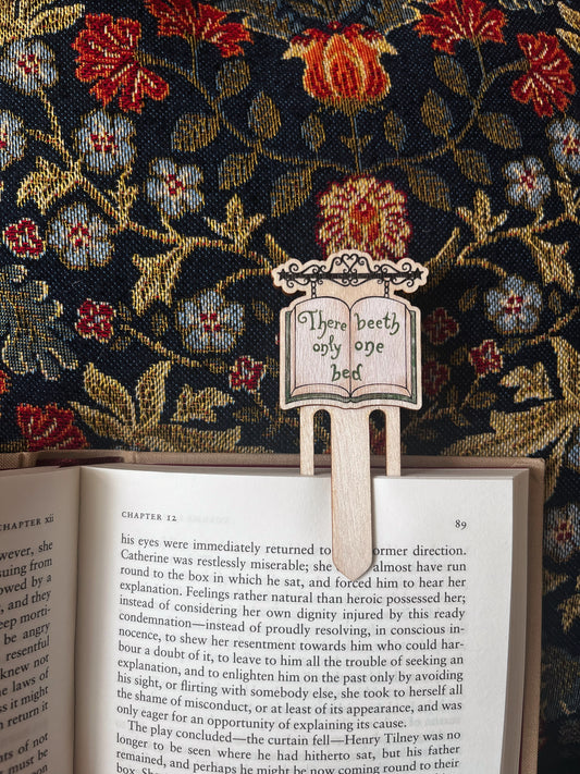 There beeth only one bed peekaboo wooden bookmark