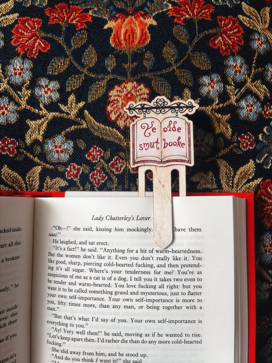 Ye olde smut book peekaboo wooden bookmark