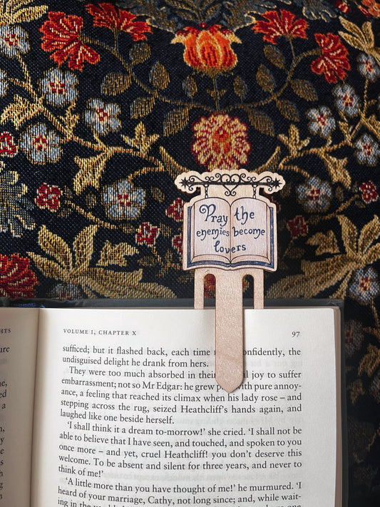 Pray the enemies become lovers peekaboo wooden bookmark