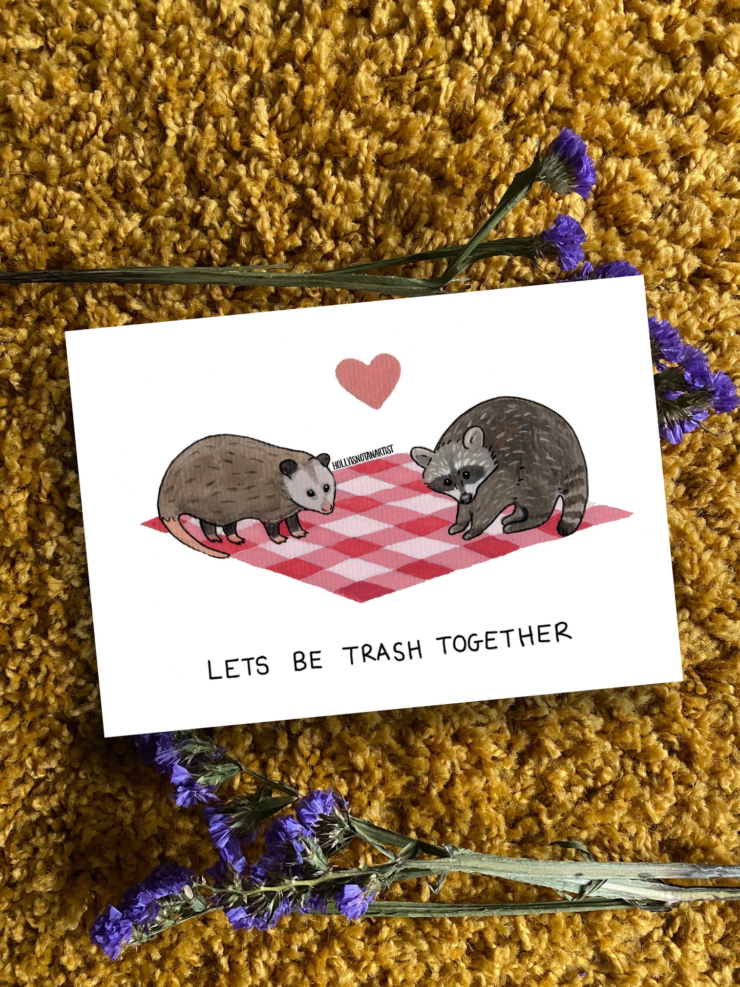 Original Let’s Be Trash Together possum and raccoon card