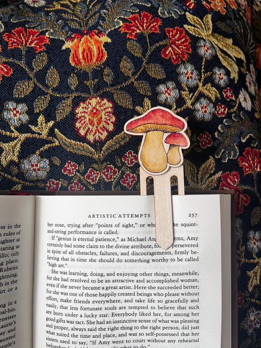 Mushroom cottagecore peekaboo wooden bookmark