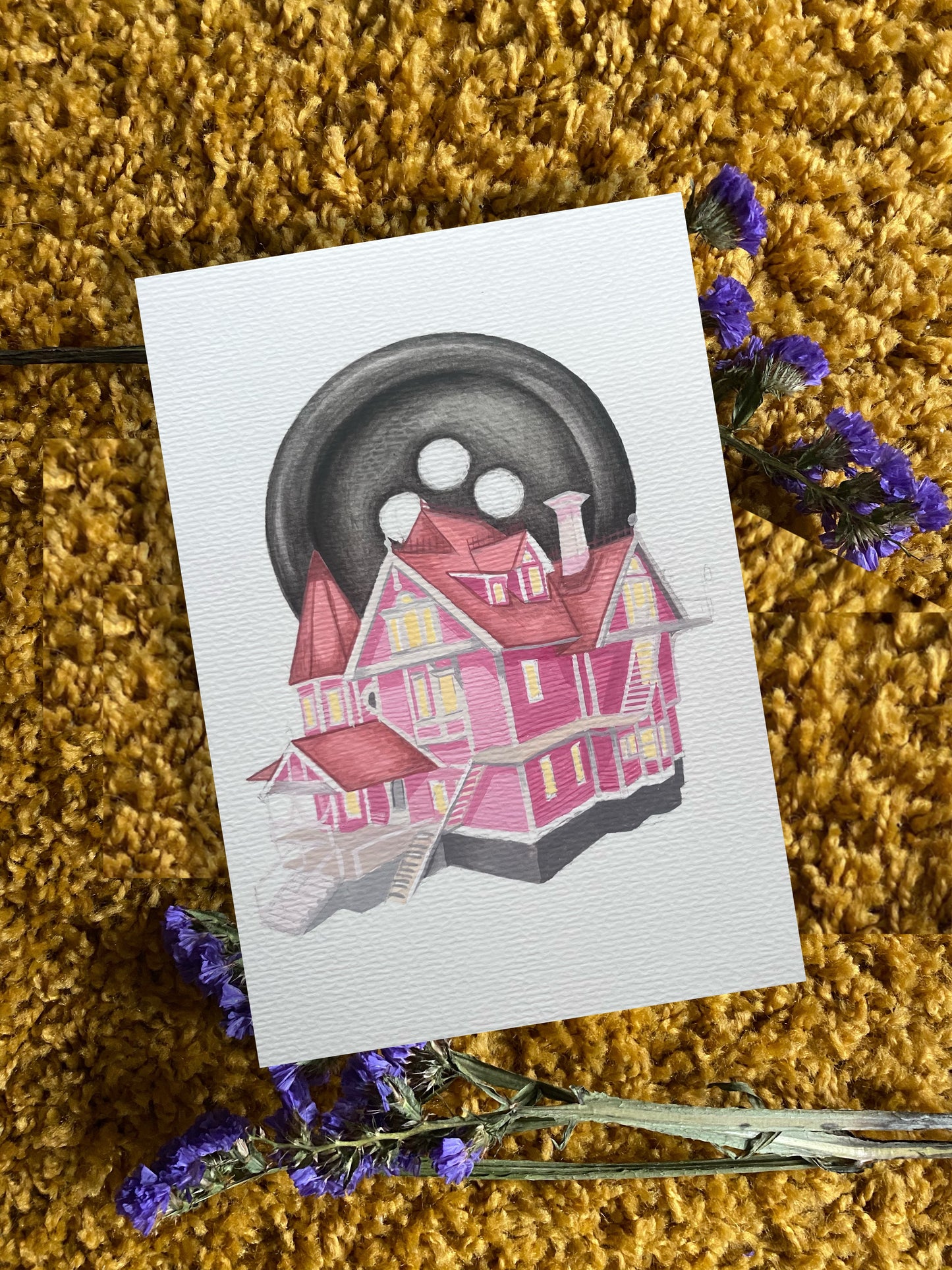 Original Coraline Pink Palace gouache painting