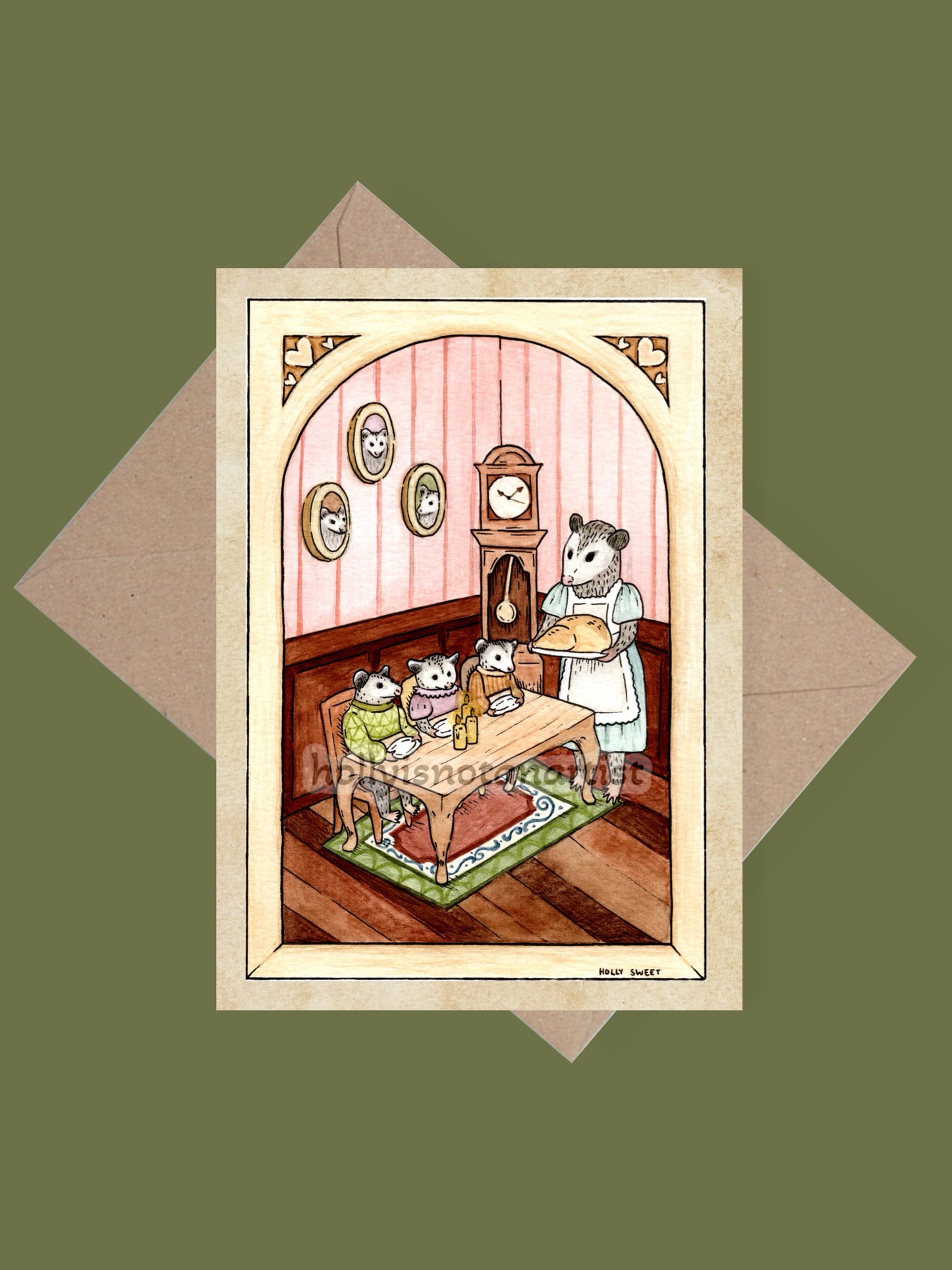 Opossum dinner party greetings card