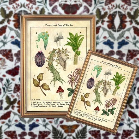 Flowers and fungi of The Sims vintage flora print