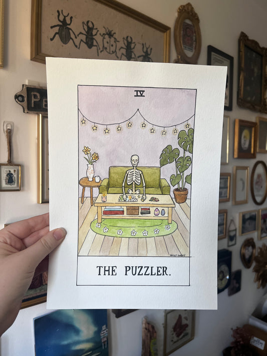 Original The Puzzler pastel jigsaw skeleton painting