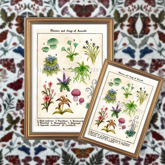 Flowers and fungi of Azeroth vintage flora print