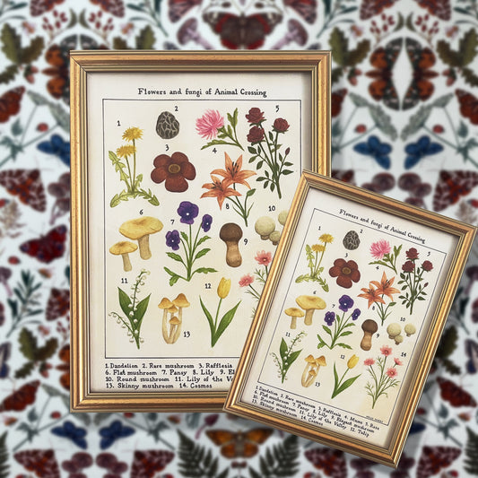 Flowers and fungi of Animal Crossing vintage flora print