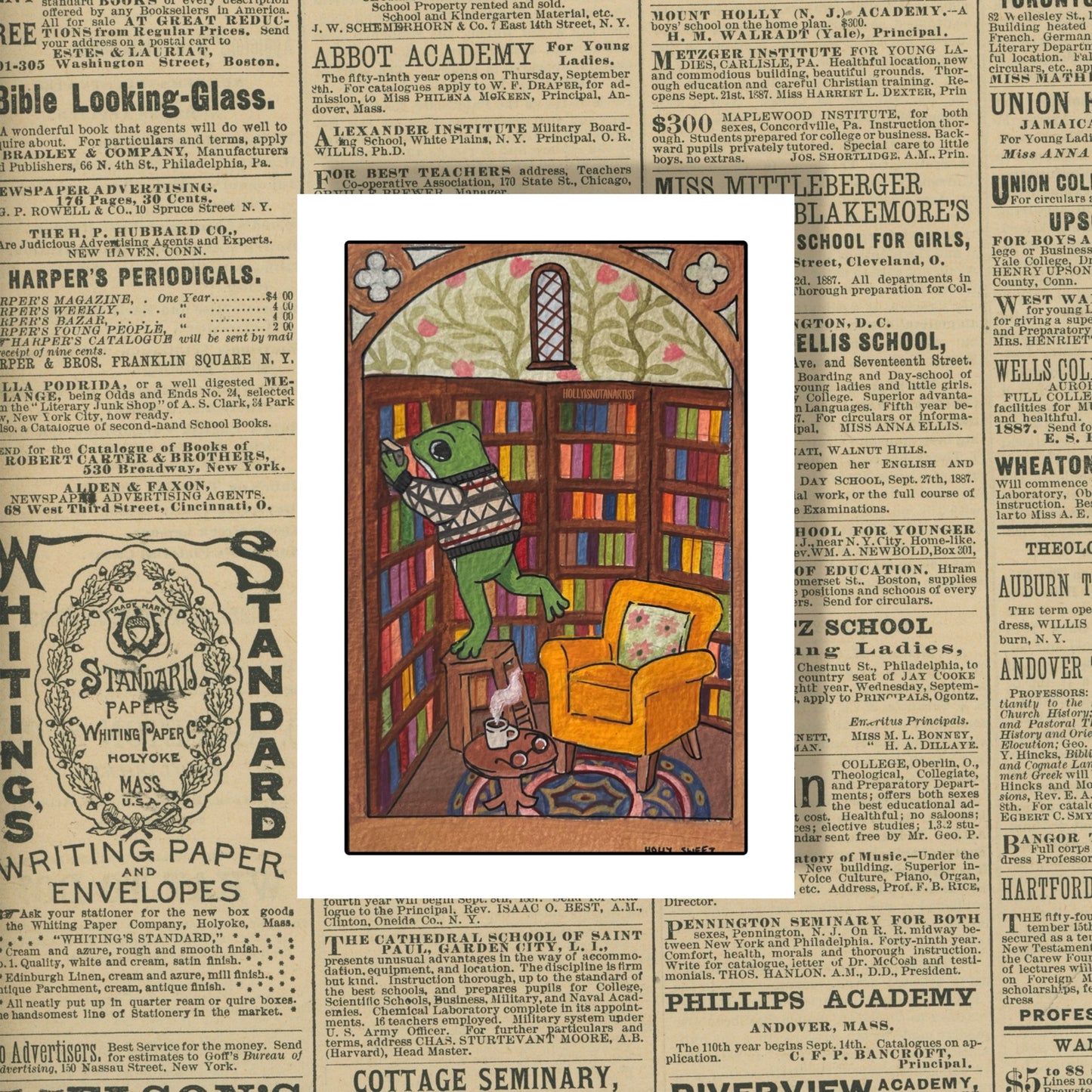 Frog in a library prints