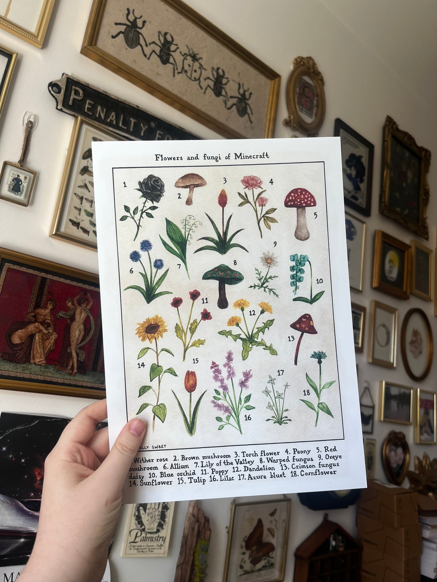 Flowers and fungi of Minecraft vintage flora print